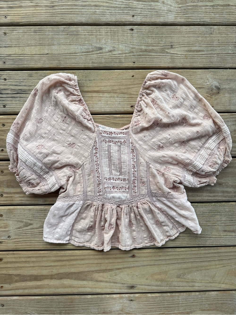 Forever That Girl | Blush Pink Embroidered Puff Sleeve Peplum Boho Top - Picture 3 of 7